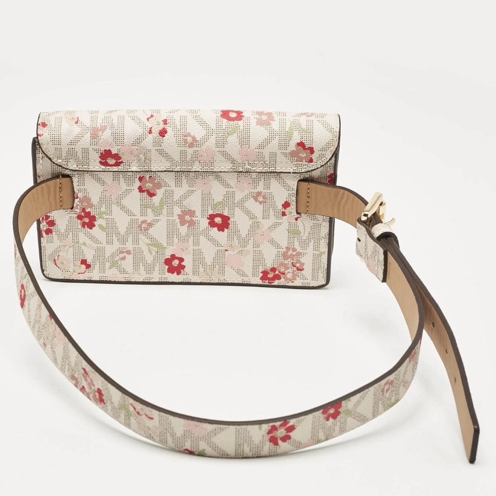 Michael Kors Floral MK Logo Belt Bag Vanilla Cream Red Pink Waist Fanny Pack - Picture 3 of 3